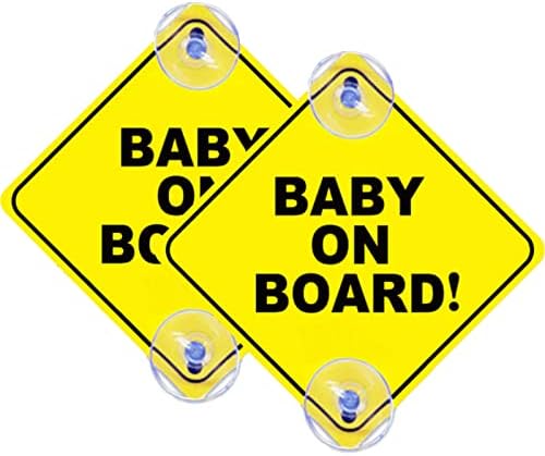 תינוק על סיפון שלטי כוסות יניקה, 2 יח 'לשימוש חוזר לשימוש חוזר למים אזהרה לבטיחות אזהרה מדבקה הודעה על לוח אביזרי רכב לחלון רכב, 5 x 5