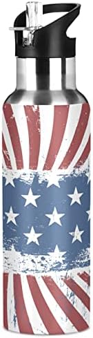 Alaza American American Patriotic Vintage Stars and Stripes בקבוק מים עם מכסה קש ואקום מבודד נירוסטה בקבוק מים בקבוק מים 32oz