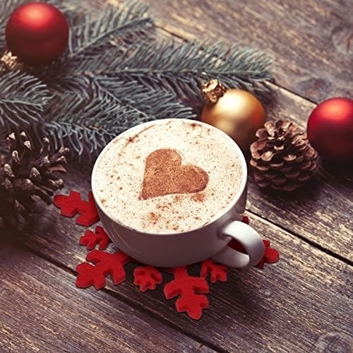 Anydesign 16 חבילות חופי חוף חג המולד של חג המולד אדום לבן פתית שלג מחצלת חג המולד 4 עיצוב חופי פתית שלג בידוד חום שתייה כוס קפה כוס קפה