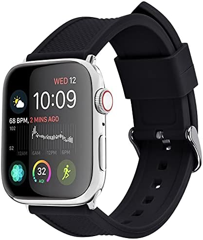 Fullmosa תואם ספורט פס שעון אפל 41 ממ 40 ממ 38 ממ 45 ממ 44 ממ 42 ממ, פס גומי סיליקון iwatch עבור Apple Watch SE2/SE/8/7/6/5/4/3/2/1, שחור