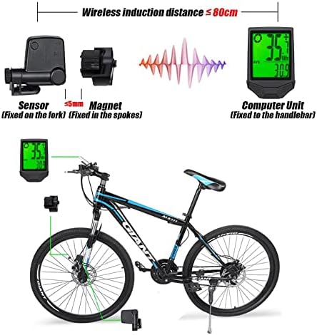 מהירות אופניים HKMA, מחשב אופניים אטום למים, אלחוטי 18 מרובות פונקציות מחזור מד מרחק, מחשב מחזור עם מהירות תצוגה תאורה אחורית LCD