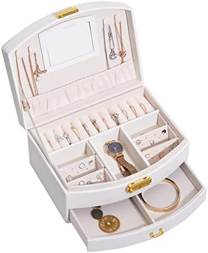 קופסת תכשיטים לעור ג'הה מארגן תכשיטים של תכשיטים מרובי -תפקודים קופסת אחסון עגיל עם מתנות מראה