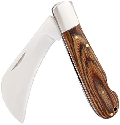 טנצ 'ילון עמ' 4 סכין גינה לגיזום, להב הוקביל 3 אינץ', ידית עץ נעילה, אולר מתקפל לגיזום כלי חיתוך השתלת ניצנים, שיחי עשבים סכיני חפירת