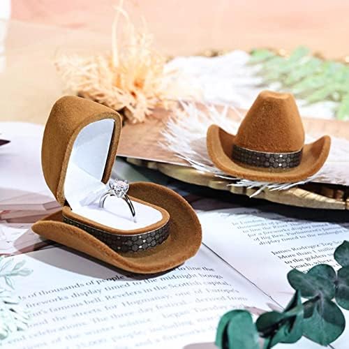 מארז טבעת אירוסין לחתונה מצחיק, קופסת טבעות צורת כובע קאובוי יצירתי, מחזיק טבעות מארז תכשיטים