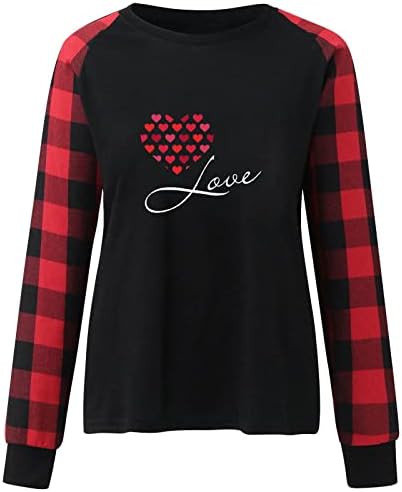 חולצות ליום האהבה חולצות נשים אהבה גרפית גרפית שרוול ארוך חולצת טי משחלת סוודר משובץ באפלו טוניקה עליונה
