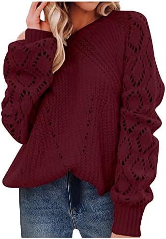 סוודרים לנשים צבע מזדמן חלול צוואר עגול עגול שרוול ארוך סרוג סוודר סוודר סוודר סרוג בגדים מערביים