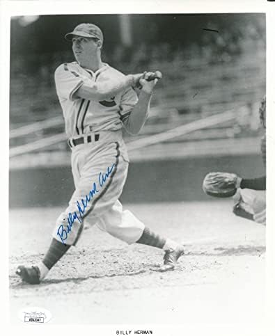 בילי הרמן HOF חתימה 8x10 B/W צילום שיקגו קאבס JSA - תמונות MLB עם חתימה