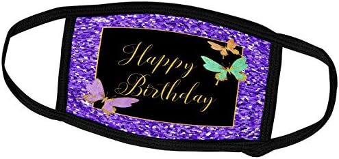 3רוז טנמגרפיה ימי הולדת - יום הולדת מראה נצנצים סגול עם שלושה פרפרים-מסכות פנים