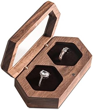 כפול טבעת תיבת לחתונה טקס עץ כפרי טבעת מחזיק מר וגברת טבעת תיבת נושא טבעת תיבת לחתונה טבעת מחסום תיבה
