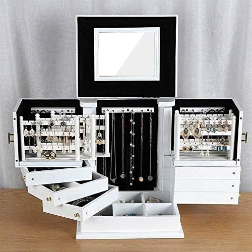 QTT קופסאות תכשיטים עץ גדולות, חזה תכשיטים מתכוונן מסתובב עם 9 שכבות קיבולת גדולה, קופסת תכשיטים לבנה לנשים