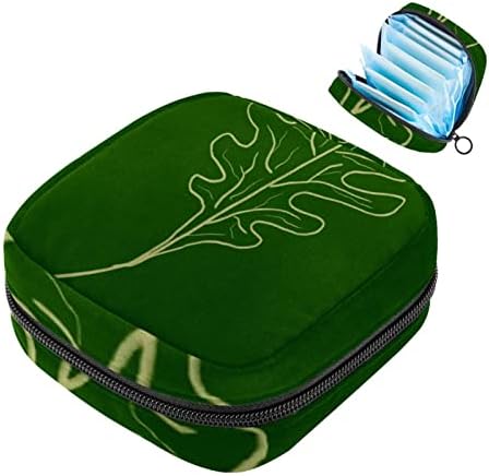 שקית אחסון מפיות סניטרית של Oryuekan, שקיות רוכסן משטחיות ניידות לשימוש חוזר, כיס אחסון טמפון לנשים, עלים ירוקים דפוס מודרני