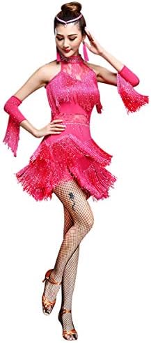 שמלת ריקוד לנשים ZX ריינסטון נצנצים שוליים שמלת מסיבות מפלגת סלסה לטינית ריקודים 4 חתיכות תלבושות