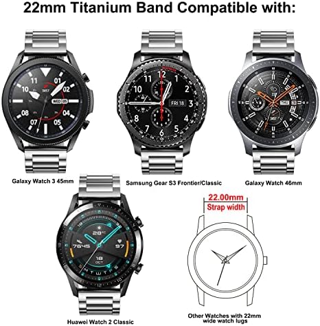 להקת Krfitya Titanium תואמת ל- Galaxy Watch 3 45 ממ/Galaxy Watch 46 ממ, גברים 22 ממ טיטניום מתכת מהירה מתאימה להקת עסקים עבור Gear S3
