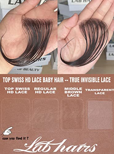 קצוות שיער למעלה שוויצרי תחרה תינוק שיער פסים, לשימוש חוזר בלתי נראה תחרה קו שיער אמיתי שיער טבעי לנשים, שחור צבע 4 יחידות