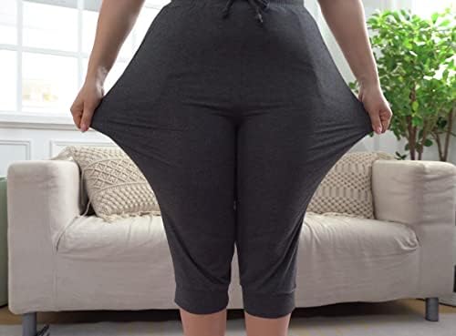 נשים בתוספת גודל קפרי יוגה מכנסיים מזדמנים קצוץ רצים מכנסי טרנינג עם כיסים