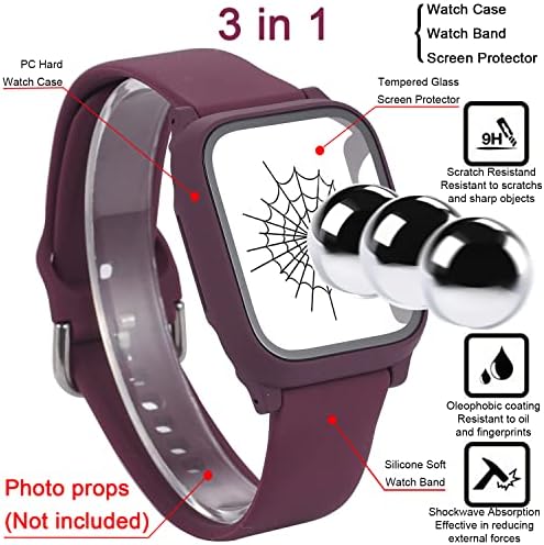 3 ב -1 עבור Apple Watch להקה עם מגן מסך מובנה של מקרה, Smartwatch Silicone Men נשים ספורט רצועת כף היד ומחשב פגוש קשה ומגן מסך זכוכית