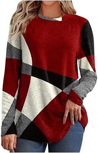 צמרות סוודר נשים קלות צרפת טרי סווטשירטים גיאומטריה גיאומטריה הדפסת חולצה בלוק חולצת שרוול ארוך טי טי