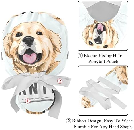 2 חבילות כובע עבודה של נשים עם כפתורים סרט עניבה לאחור פרצופי חתול חמודים וכיסויי שיער ארוכים