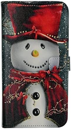 עבור סמסונג גלקסי 13 5 גרם, דק עור מפוצל להעיף ארנק מקרה עם כרטיס מחזיק מעמד הגנת כיסוי, יפה חג המולד שלג עם אדום צעיף מגבעת