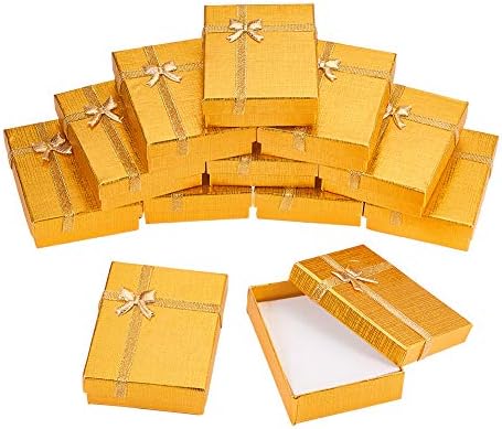 Benecreat 12 חבילה זהב קראפט קרטון קופסאות קופסאות מתנה שרשרת תיבת טבעת 3.5x2.5x1 עם קשתות לימי נישואין, חתונות, ימי הולדת, אריזת מתנה