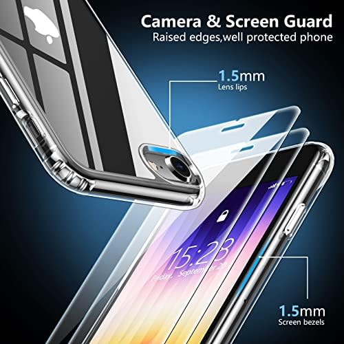 עכביש לאייפון SE 2022 מארז /iPhone SE 2020 /iPhone 8/7 מארז, עם 2 מחשבים מגן מסך זכוכית מחוסמת Crystal Crystal Not Loobs Slim Case