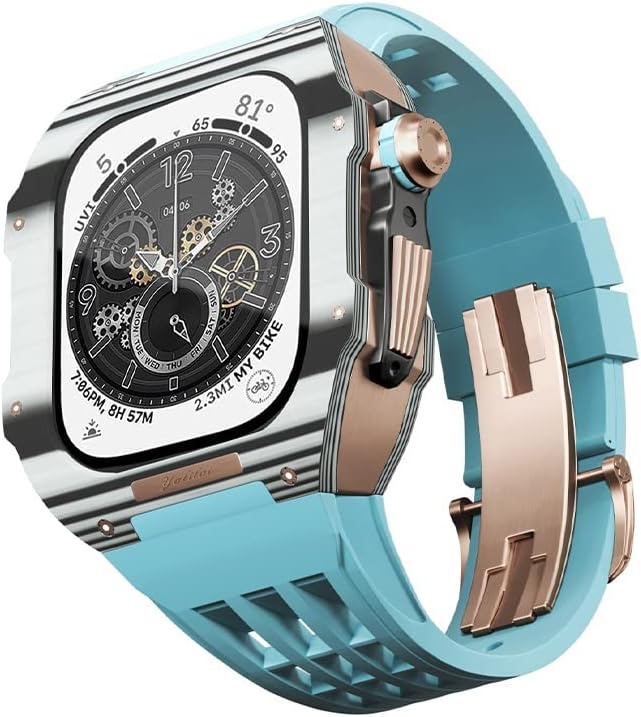 גומי שעון גומי פס פחמן סיבי פחמן ， עבור Apple Watch SE/4/5/6/7/8 אביזרי ערכת MOD החלפת Fluororubber Watch Band ， לסדרת IWatch 44/45 ממ,