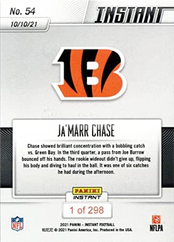 2021 פאניני כדורגל מיידי 54 Ja'marr Chase Carkie Card Bengals - רק 298 תוצרת!