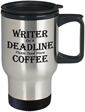 תסריטאי ספל נסיעות קפה הטוב ביותר כוס התה מצחיק רעיון מושלם לגברים סופרות נשים במועד אחרון אנא שלח עוד קפה