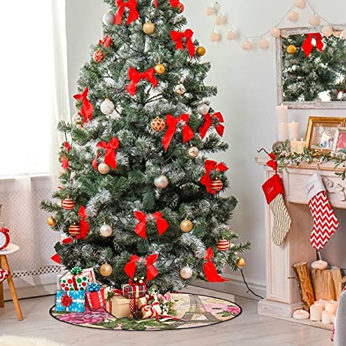 גלגלות וינטג 'של פריז מחצלת עץ חג המולד אטום למים שטיח מחצלת מגש מתחת לאביזר עץ חג המולד למגן לרצפת עץ קשה 28 אינץ'