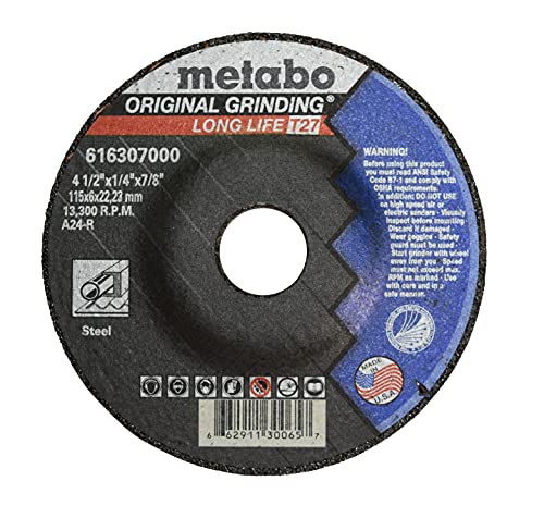 Metabo 616307000 4-1/2 x 1/4 A24R סוג 27 גלגלי טחינה מרכזיים מדוכאים 50 חבילה