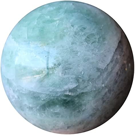 גבישי סאטן כדור פלואוריט כדור קריסטל ירוק שמנת 2.25-2.5 אינץ '