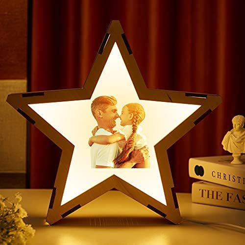מותאם אישית עץ כוכב בצורת הוביל לילה אור לחדר ילדים, חמוד אישית תמונה & שם כוכב סימן חדר דקור מנורת יום הולדת מתנה לחג המולד לילדים בנות
