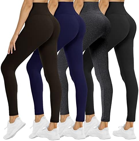 4 מארז חותלות לנשים-גבוהה מותן בטן בקרת רך לא שקוף שחור יוגה מכנסיים לאימון אתלטי