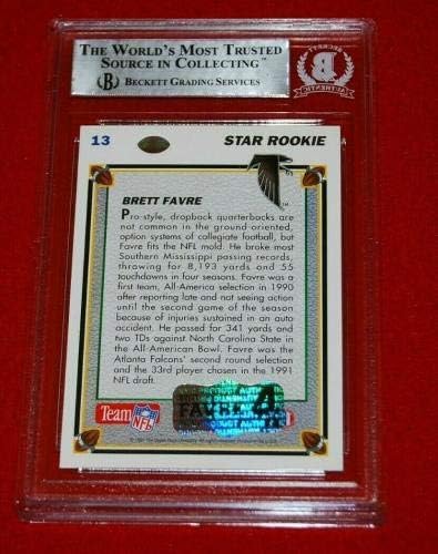 Brett Favre 1991 סיפון עליון חתום כרטיס RC Beckett Slabped COA 494 - כרטיסי כדורגל לא חתומים