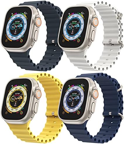 4 להקות אוקיינוס ​​תואמות את Apple Watch Ultra Band 49 ממ 45 ממ 44 ממ 42 ממ, רצועת החלפת לולאת סיליקון סיליקון רכה עם אבזם טיטניום מתכוונן