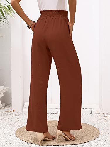 Heymoments מכנסי טרקלין רגליים רחבות לנשים עם כיסים קל משקל קל מותן מותניים מתכווננים מכנסיים רופפים מכנסיים רופפים
