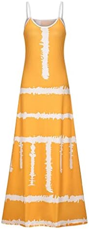 קיץ מקסי שמלה לנשים מקרית הדפסת ספגטי רצועת צווארון ללא שרוולים ללא משענת חוף מקסי שמלה