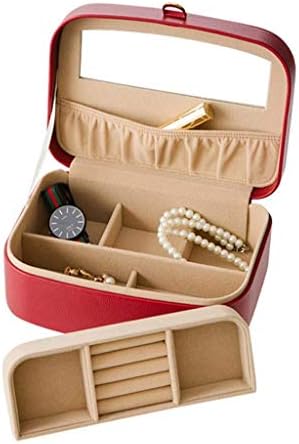 קופסאות תכשיטים של QTT קופסת תכשיטים עור דמוית עור לנשים ניידות עם חזה תכשיטים למראה לעגילי עגילי שרשרת קופסת תכשיטים אדומה לנשים