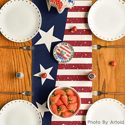 ארטואיד מצב פסים אמריקאי דגל פטריוטי 4 ביולי שולחן רץ, מטבח אוכל שולחן קישוט לבית המפלגה דקור 13 * 72 אינץ