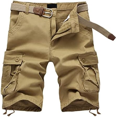 מכנסי מטען לגברים בתוספת גודל צבע מוצק רב-כיסים רגועים של מכנסי חוף מזדמנים נינוחים